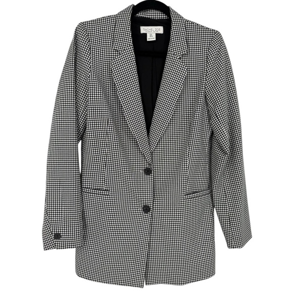 Rachel Zoe 2-Button Gingham Blazer Black White Size 8‎ Career Classic Preppy - Picture 1 of 13